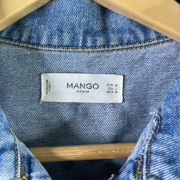 MANGO DENIM Light Wash Denim Long Sleeve Button Up Jean Jacket Size Small - Picture 7 of 11